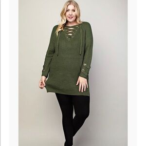 Curvy Olive Lace Up Sweater Tunic